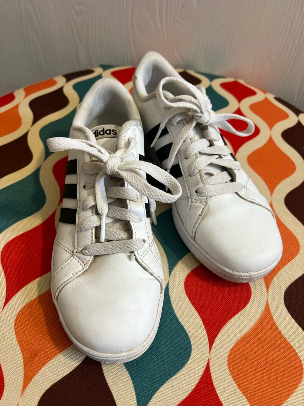 adidas White Kids Sneakers with Black Stripes